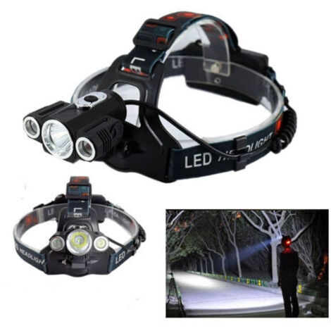 Lampe Frontale Led Torche Rechargeable 3led 5000 Lumen Cree T6 100mt 180° 1825