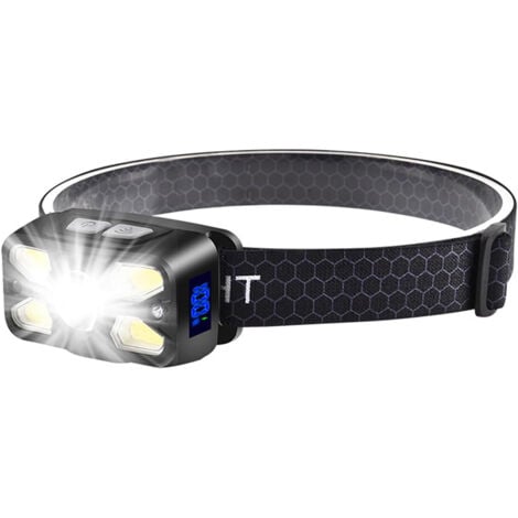 LONGZIMING Lampe Frontale Led Ultra Puissante 2500LM, Lampe Frontale Rechargeable USB C avec Affichage de la Puissance, 7 Modes d'Eclairage, Angle Réglable à 45°, Mode de Détection, IPX5 Étanche, Camping/Urgence