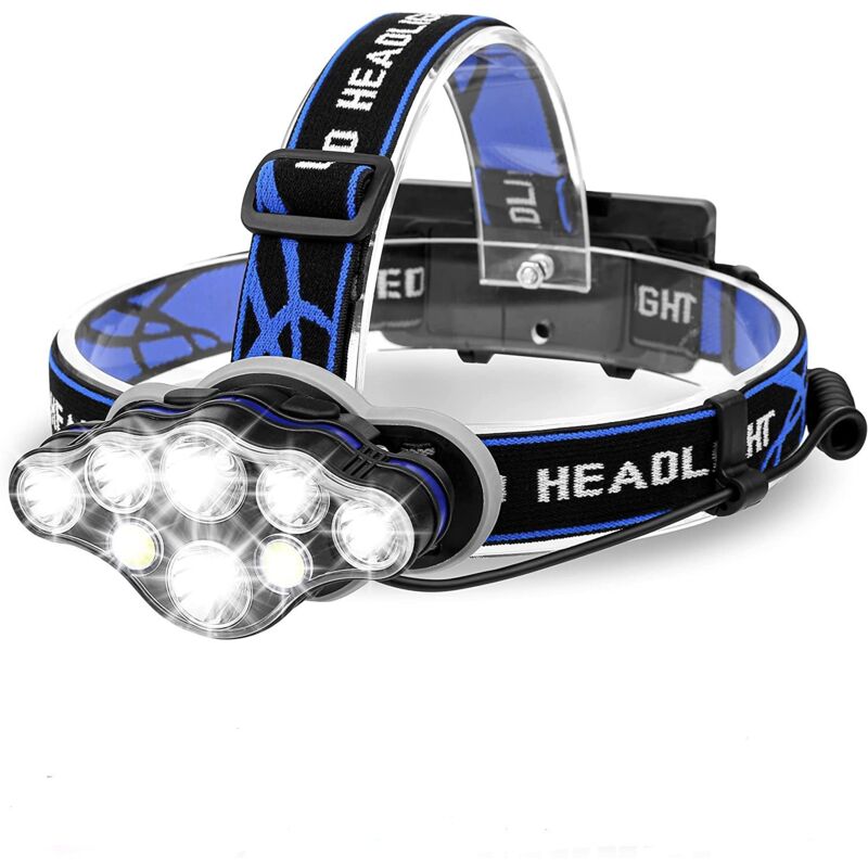 Lampe Frontale Led Ultra Puissante,20000 Lumens 11 LED 22 Modes D'éclairage Lampe Frontale Led Rechargeable avec Capteur de Mouvement,IPX4 Étanche