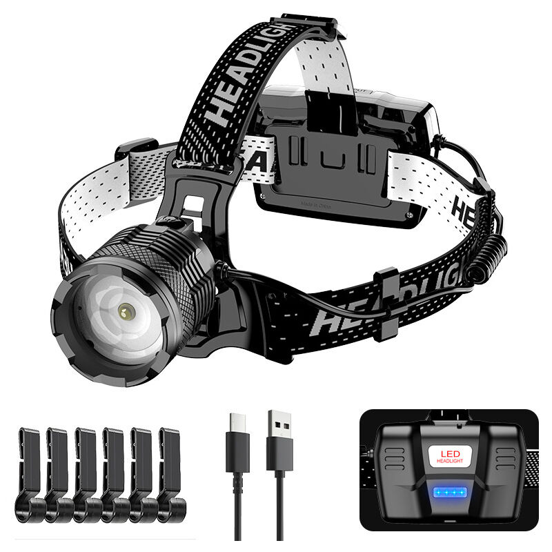 Lampe Frontale LED USB-C Rechargeable, Ultra Puissante 90000 Lumens 4 Modes Lampe Frontale avec Capteur, Batterie 9000mAh Zoom IP65 Étanche Angle de