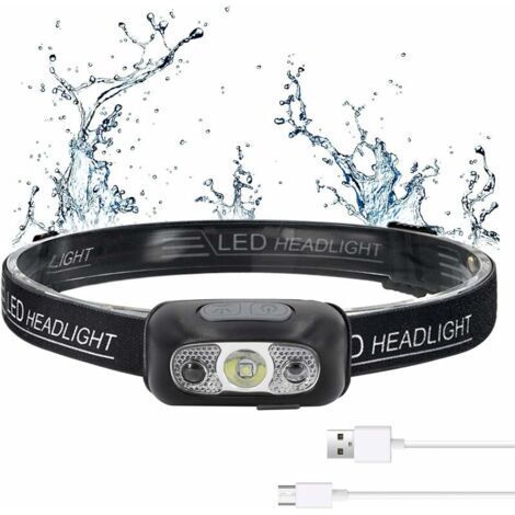 Lampe Frontale LED USB Rechargeable Puissante Super Lumineux, Torch Frontale avec 500 LM, 3 Modes d'Éclairage, IPX1 Étanche, Détecteur de Mouvement Lampe pour Enfants,Running,Lecture etc.