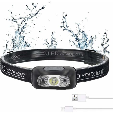 Lampe Frontale LED USB Rechargeable Puissante Super Lumineux, Torch Frontale avec 500 LM, 3 Modes d'Éclairage, IPX1 Étanche, Détecteur de Mouvement Lampe pour Enfants,Running,Lecture etc.