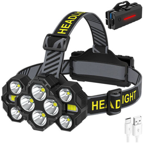 Lampe Frontale LED,10000 Lumens Lampe Frontale Rechargeable 10LED 10 Modes IPX4 Étanche 90° Réglable Lampe Frontale Mains Libres pour Camping,Cyclisme,Activités De Nuit Noir