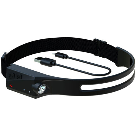 Lampe frontale légère, étanche, à détecteur de mouvement, idéale pour le vélo, la course à pied, la pêche et le camping. Noire