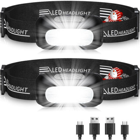 Lampe Frontale, [Lot de 2] Lampe LED Frontale Ultra Puissante Rechargeable avec 3 Modes, Lumière Blanche et & Étanche IPX4, 60° Réglable Lampe Torche Frontale Running pour Adultes/E