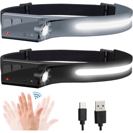 Lampe frontale, lot de 2, noire et grise