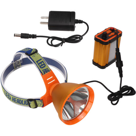 Lampe frontale minière LED rechargeable puissante, batterie lithium 12000mAh, lumière de sécurité, prise US 100V‑240V