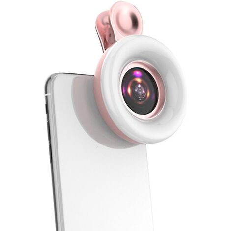 Lampe frontale portable pour téléphone portable avec objectif macro 15x, clip pour selfie et lampe flash de voyage - Rose