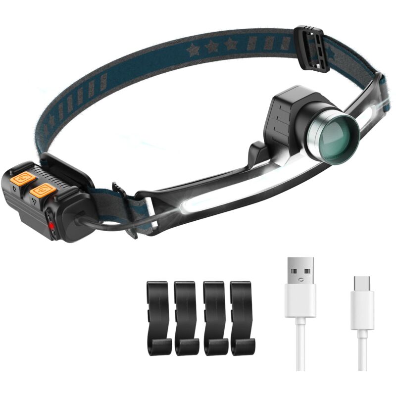 Lampe Frontale Professionnel, [1200LM] [24H Autonome] 2000mah, PEMOTech 7 Modes Blanc et Rouge Lampe Frontale Rechargeable, Capteur Sensible, IPX5