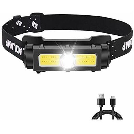 Lampe frontale puissante de 500 lumens, lampe frontale LED rechargeable avec lumière blanche et rouge et aimant amovible, lampe frontale à 7 modes pour la course, le camping, la pêche,
