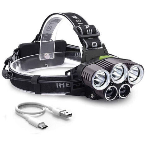 Lampe frontale rechargeable, 100 lumens, éclairage puissant, lampe frontale 5 LED rechargeable par USB, 6 modes d'éclairage, sans pile, résistante aux chocs, pour la marche, la course, le camping, l'e