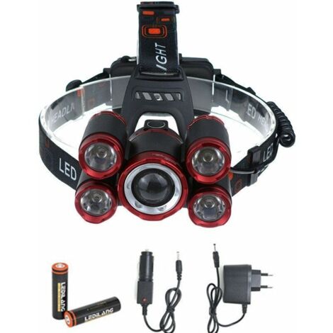 Lampe Frontale Rechargeable - 2000lm Eclairage Puissant Ultra USB Rechargeable 5 LED 4 Modes d'éclairage IPX4 2 x 18650 Pour Camping Chasse Pêche Alpinisme Randonnée [Classe énergétique A+] Bonn