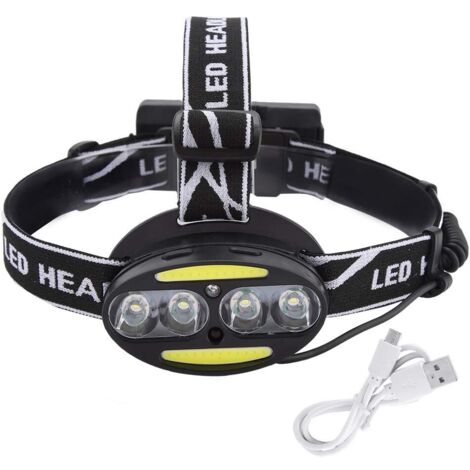Lampe Frontale Rechargeable, Accessoire r¨glable de Bandeau de projecteur de Lumi¨¨re d'induction de Lumi¨¨re de t¨ºte de l'¨PI T6 LED de Nuit en Plein air avec Cable USB pour