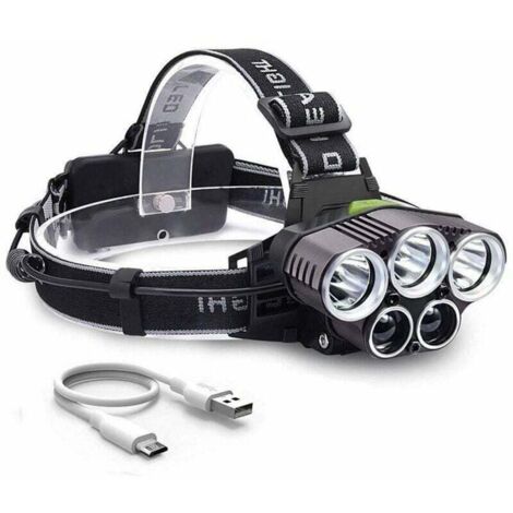 Lampe Frontale Rechargeable - Eclairage Puissante Ultra USB Rechargeable LED 6 Modes d’Eclairage IPX4 pour Camping Chasse Pêche Escalade Randonnée