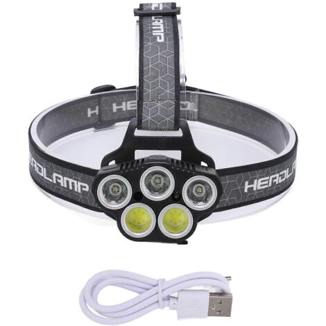 Lampe frontale rechargeable, étanche IPX4, six niveaux de réglage, facile à utiliser, système de capteur infrarouge et capteur COB.