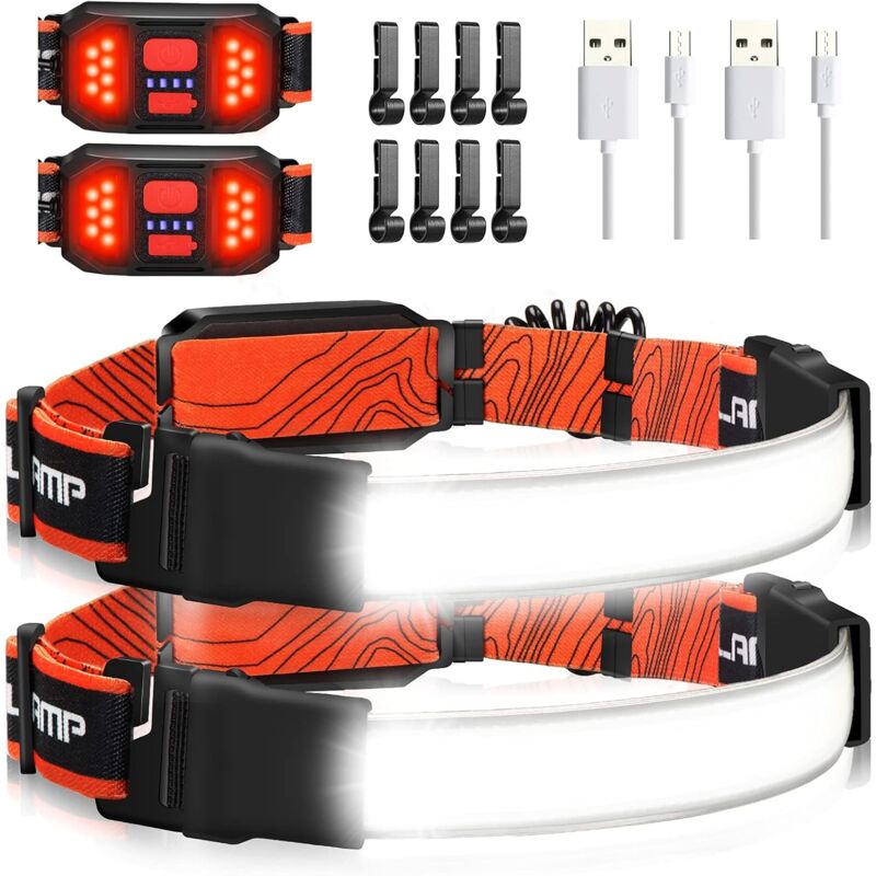 Lampe frontale rechargeable, grand angle 230 ° 1000 lumens lampe frontale avec feu arrière rouge 3 modes d'éclairage léger lampe frontale LED