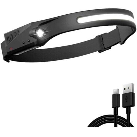 Lampe frontale rechargeable, lampe frontale à LED, lampe frontale 230 avec 5 modes d'éclairage, lampe frontale lumineuse pour enfants et adultes, contrôle du capteur de mouvement, pour le camping, la