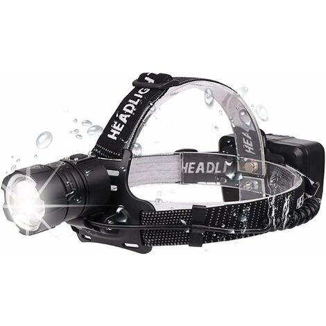 Lampe frontale rechargeable, lampe frontale LED super lumineuse, puissante lampe frontale LED étanche Support de phare Zoom 3 modes de commutation alimentés par pour la randonnée, la course, la répara