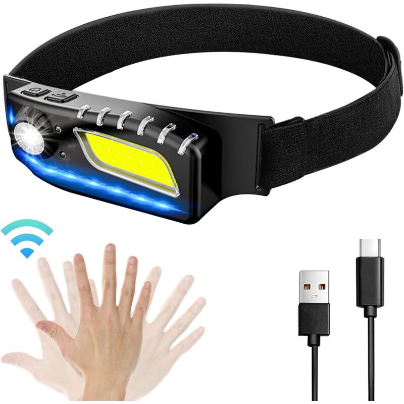 Lampe Frontale Rechargeable, Lampes Frontales Ultra Puissante Running, 1500 Lumix 6 Modes USB Torche Frontal Enfant Lecture, COB lumière frontale