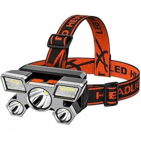 Lampe frontale rechargeable, lanterne de lampe de poche à 7 LED Lampe frontale rechargeable par USB Super lumineuse 4 modes de travail Lampe frontale étanche Lampe de poche d'urgence extérieure,Orange