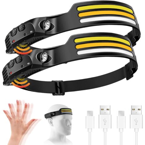 Lampe Frontale Rechargeable LED,  Lampe Torche Frontale avec Détecteur de Mouvement 8 Modes d'Éclairage 230 Degrés Légère Étanche IPX4 USB C pour Pêche, Camping, Course, Randonnée [Classe énergétique 