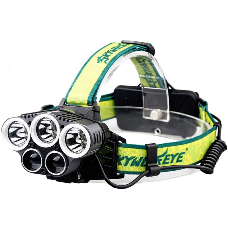 Lampe Frontale Rechargeable, Lumen Eclairage Puissante Ultra usb Rechargeable 5 led 6 Modes d'Eclairage 2 Batteries Distance Antichoc pour Marche