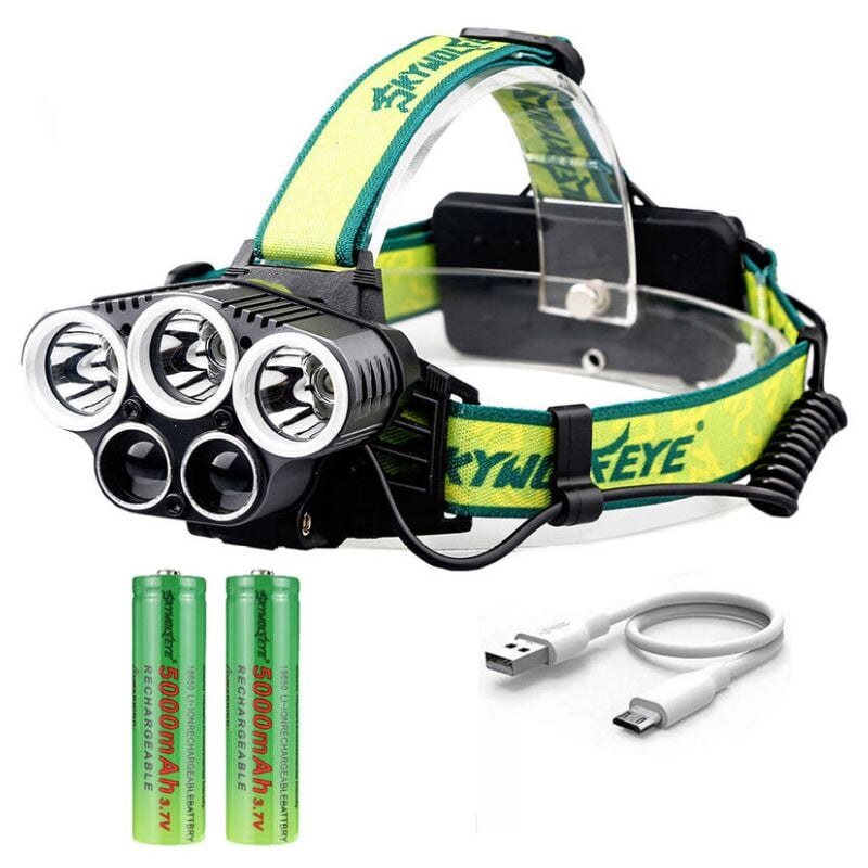 Lampe Frontale Rechargeable, Lumen Eclairage Puissante Ultra usb Rechargeable 5 led 6 Modes d'Eclairage sans batterie Antichoc pour Marche Running