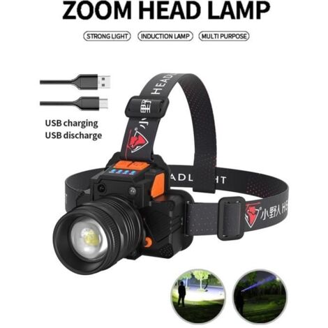Lampe frontale rechargeable puissante course à pied travaux chantier vélo 3 modes chargement USB lumière LED nuit