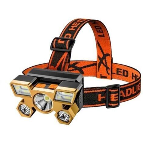 Lampe frontale rechargeable USB - 5 LED - Avec piles - 90 rotation - Étanche - Pour le travail, l'extérieur, la course, le camping, la pêche, la randonnée et le cyclisme-Couleur de l'image principale