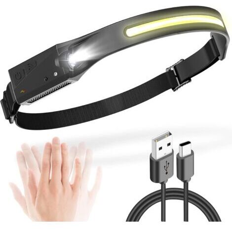 Lampe Frontale Rechargeable USB, 5 Mode d’Éclairage Détecteur de Mouvement Lampe Torche Frontale Léger Étanche