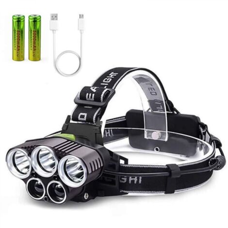 Lampe frontale rechargeable USB, lampe frontale TYC 6 modes avec 2 piles haute capacité, lampe frontale étanche pour camping, randonnée, vélo, pêche, course à pied