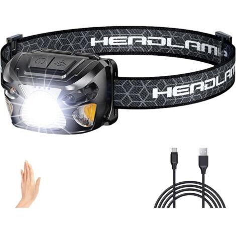 Lampe Frontale Rechargeable,2000LM Super Lumineux Léger Lampe Frontale Led Ultra Puissante avec 6 Modes d\'Éclairage,IPX5 Étanche Frontale Rechargeable avec Indicateur de Puissance pour Running,Campin