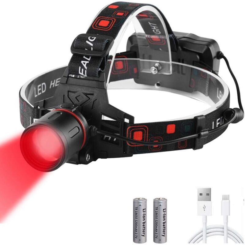 Ymyny - Lampe Frontale Rouge, Lampes Frontales led Rouge de Chasse Lampe Frontale Rechargeable avec Filtre Rouge Zoomable