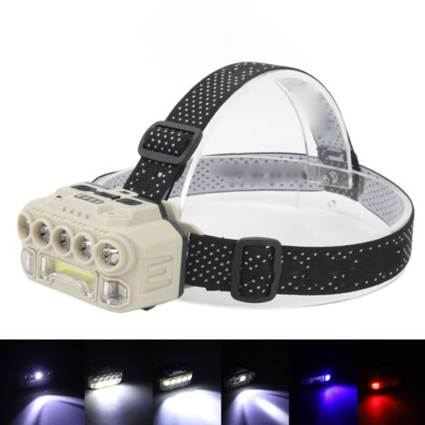 Lampe frontale super lumineuse rechargeable par USB avec détecteur de mouvement Indicateur de puissance Lampe frontale portable pour l'extérieur,DUBUNS