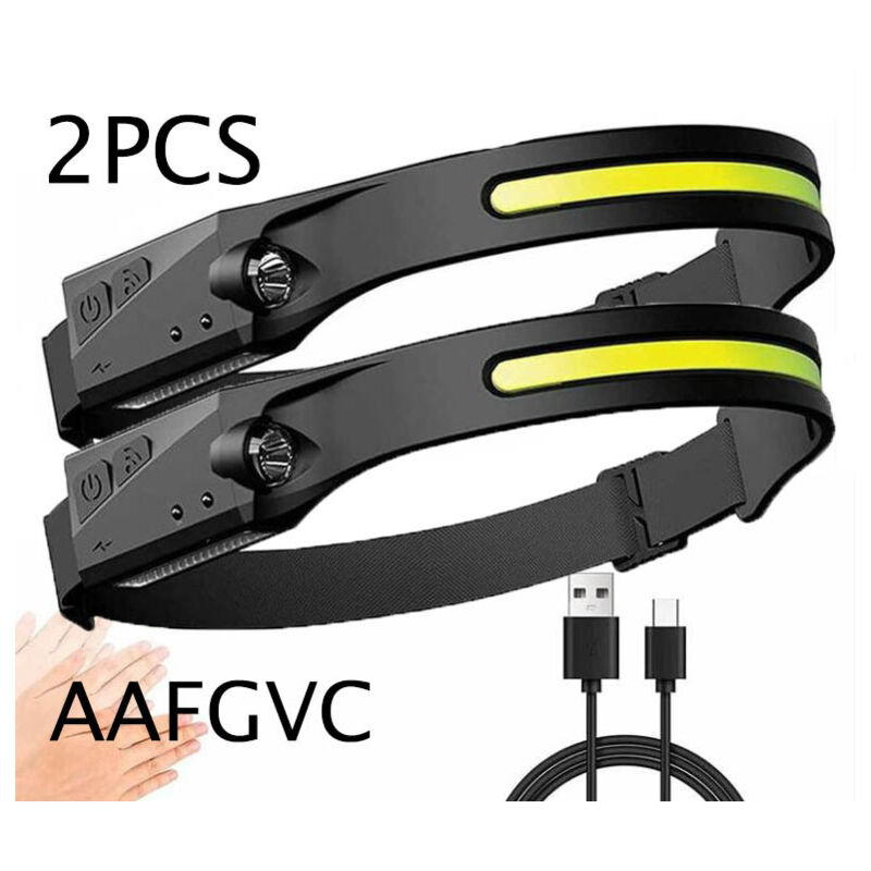 Lampe Frontale, Torche Frontale led usb Rechargeable Puissante avec 350 lm, 3 Modes d'Eclairage, Induction Manuelle, Étanche et Léger pour Pêche,