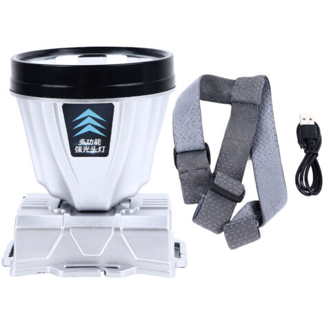 Lampe frontale ultra lumineuse 1600mAh, étanche, rechargeable avec affichage de puissance et 2 modes d'éclairage pour la pêche, lumière blanche.