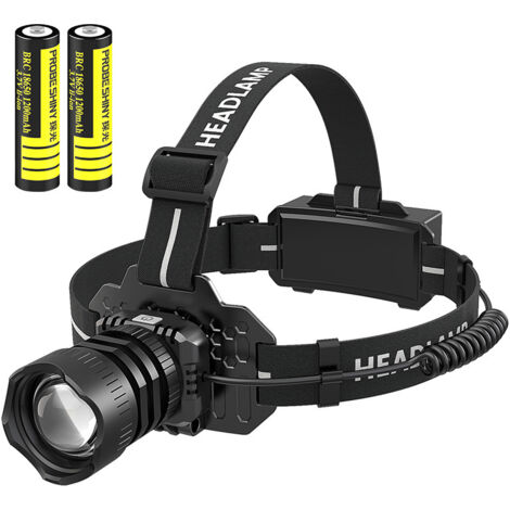 Lampe Frontale Ultra Puissante 90000LM, Rechargeable USB C 3 Modes Lampe Frontale Réglable à 90 °, Longue Durée, Zoomable, 3 Modes Lampe Frontale LED pour Course à Pied Camping Randonnée