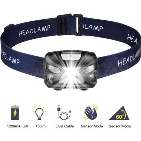 Lampe frontale - XIU - Rechargeable USB - Étanche IPX4 - 300 Lumens - Capteur de mouvement