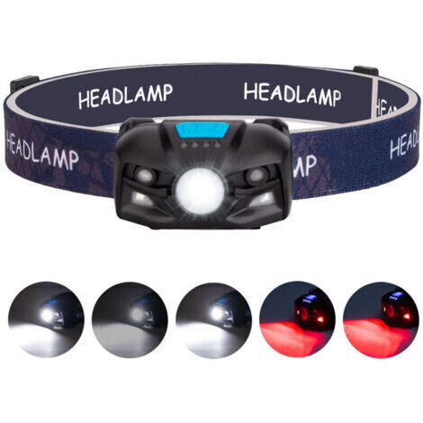 Lampe frontale,Lampe frontale lumens rechargeable avec capteur de mouvement, LED 5 modes de luminosité