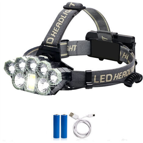 Lampe frontale,Lampe Frontale Rechargeable Puissante, Super Brillante 8 LED Lampe Frontal USB, avec 2 Piles,étanche Headlamp pour Le Camping, la Pêche, la Cave, Le Jogging et la Randonnée