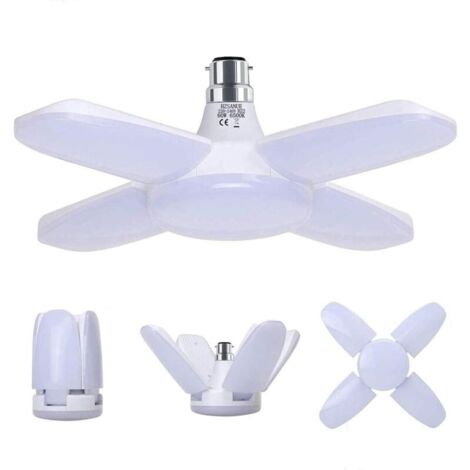 Lampe Garage B22 60W,Lampe Atelier Blanc Froid 6500K 6800Lm,Déformable avec 4 Panneaux Ajustables, Éclairage Plafond LED, pour Garages