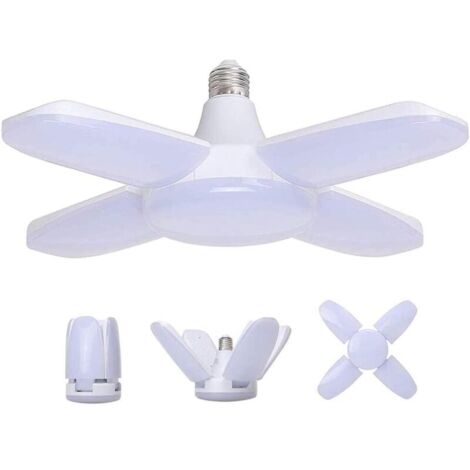 Lampe Garage E27 60W, Blanc Froid 6500K 6800Lm Lampe Atelier Déformable avec 4 Panneaux Ajustables, Éclairage Plafond LED, pour Garages, Entrepôts, Gymnases