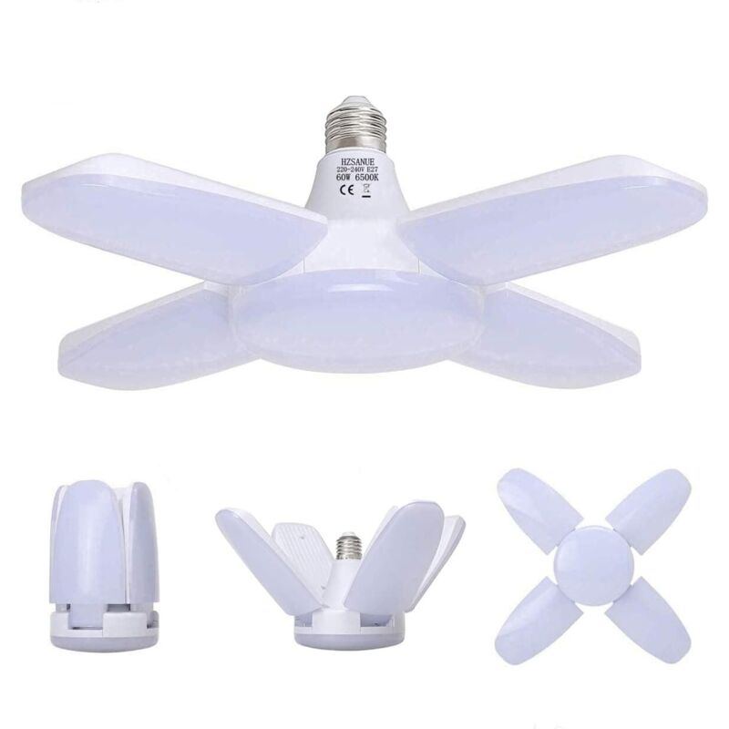 Beijiyi - Lampe Garage E27 60W,Lampe Atelier Blanc Froid 6500K 6800Lm,Déformable avec 4 Panneaux Ajustables, Éclairage Plafond led, pour Garages