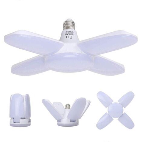 Lampe Garage E27 60W,Lampe Atelier Blanc Froid 6500K 6800Lm,Déformable avec 4 Panneaux Ajustables, Éclairage Plafond LED, pour Garages