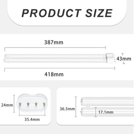 Lampe germicide ultraviolette UV-C 38W, tube de quartz, utilisée pour la purification et la désinfection de l'eau et de l'air.