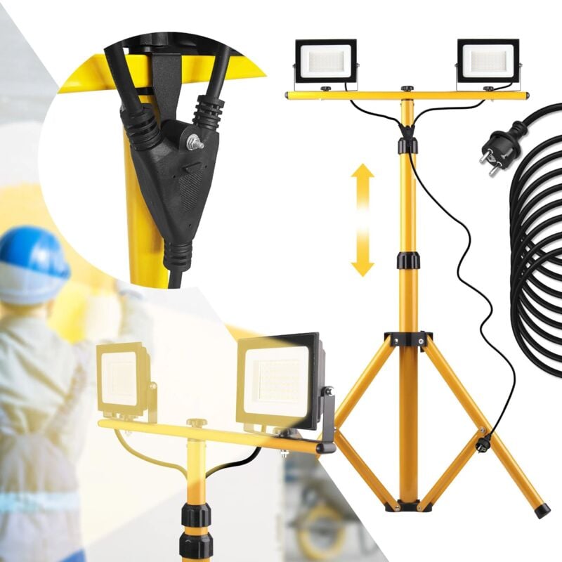 Lampe halogène de chantier à led sur trépied Toolight RSL001-20N 20W yellow