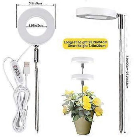 Lampe horticole à spectre complet, lampe de croissance à hauteur réglable avec minuterie marche/arrêt automatique 2/4/8 h, 4 modes d'éclairage pour plantes d'intérieur