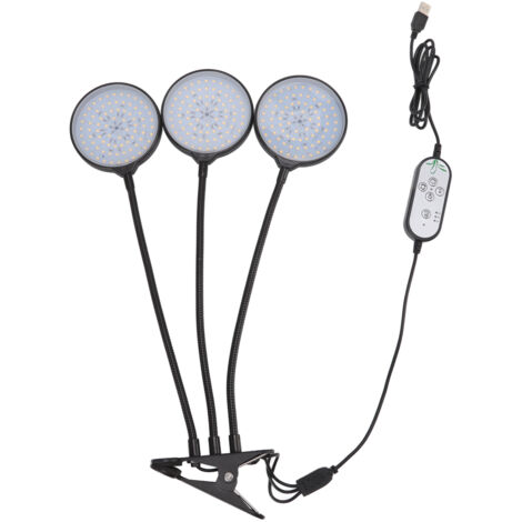 Lampe horticole LED avec 3 tête et clip sur prise USB - 45W pour plantes d'intérieur et succulentes