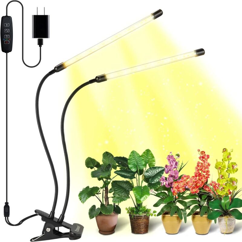 Lampe Horticole LED, Lampe De Croissance, Lampe Horticole Spectre Complet, Lampe Plante D'Intérieur à Clipser Avec Led Blanches Rouges 2 Têtes