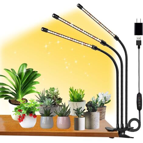 Lampe Horticole LED, Lampe De Croissance Pour Plantes DIntérieur, 3000k/5000k/660nm Lampe LED Horticole Spectre Complet 3 Têtes